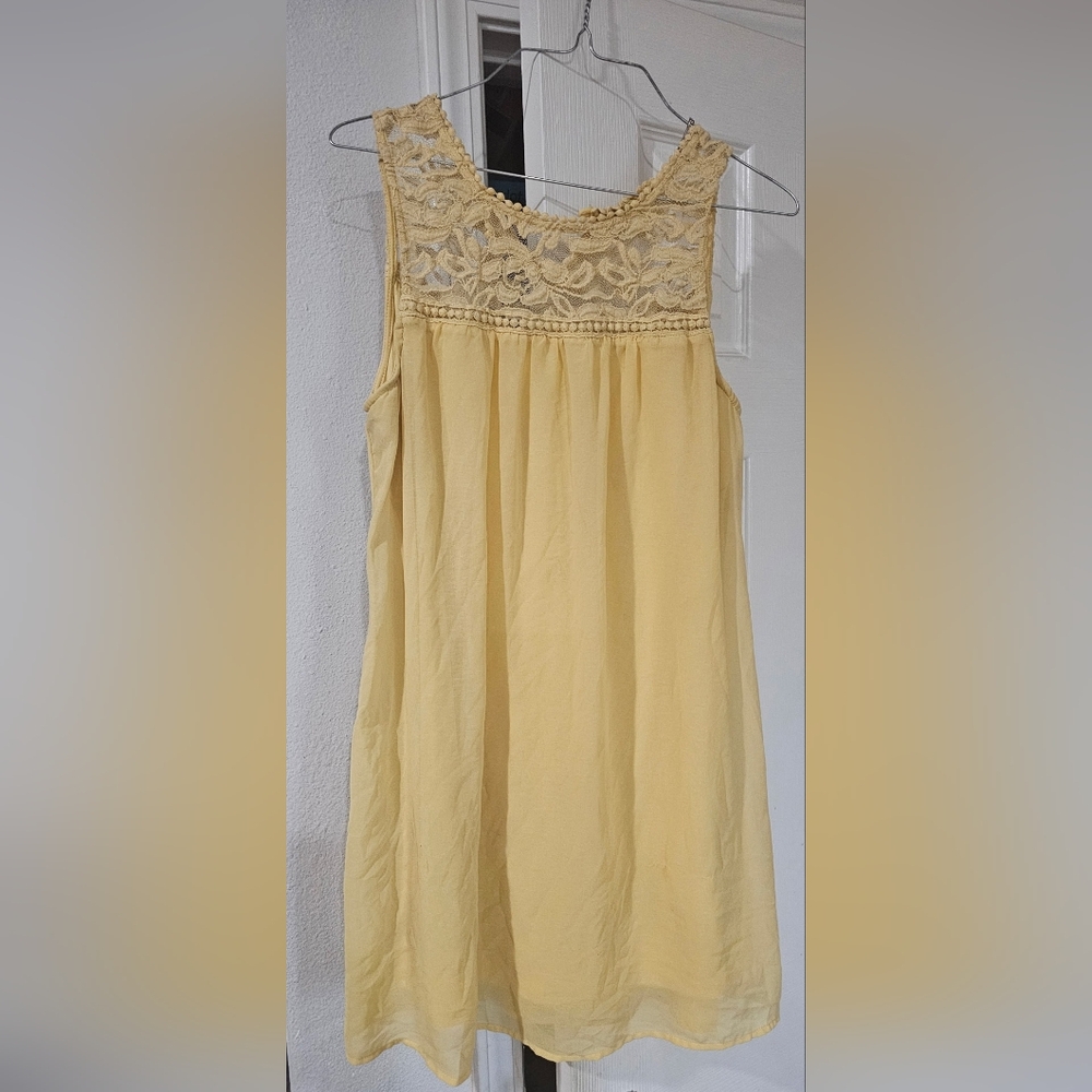 Yellow Lace Trim Sleeveless Dress